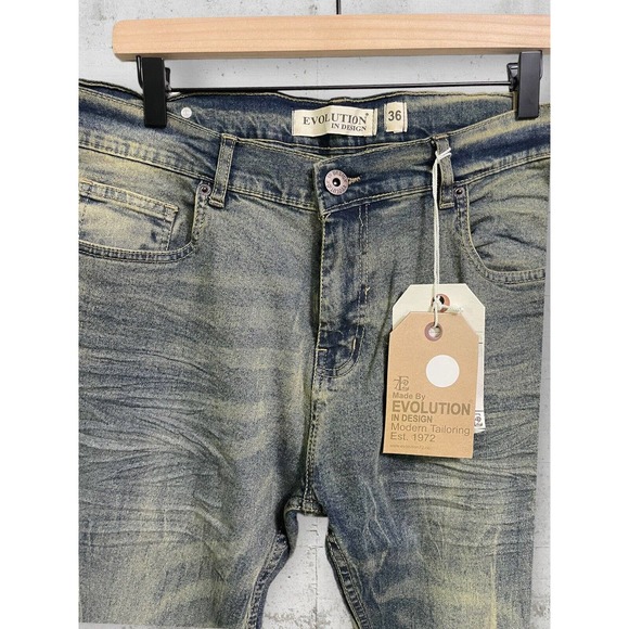 Evolution by Design Men's Jeans 36x32 Distressed Pants Slim Whiskering Tint - Picture 2 of 5